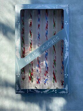Vintage set of 6 Kurt Adler clear red blue green twisted glass icicle ornaments